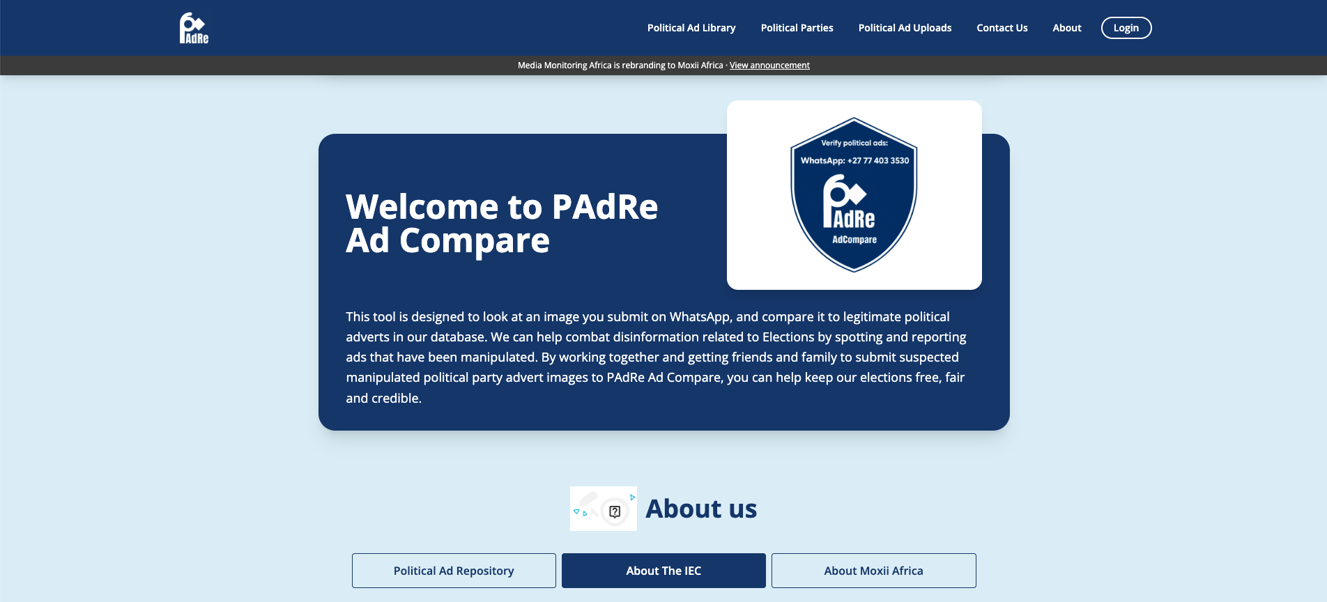 A screenshot from the PAdRe Ad Compare landing page.
